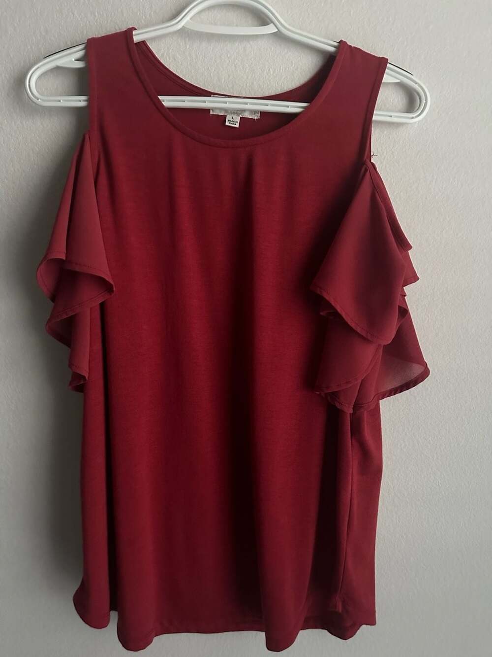 Shannon Ford New York Burgundy Cold Shoulder Ruffle Sleeve Blouse